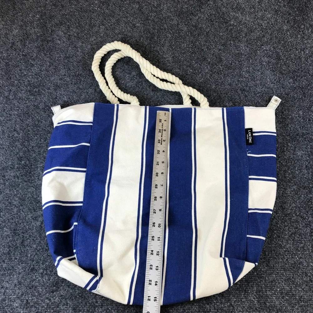 Lancôme Paris Tote Bag White Blue Striped Canvas Rope Double Handle Shopping Bag
